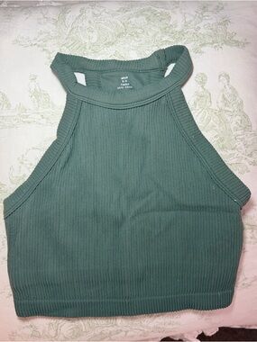 aerie Ribbed High-Neck Crop Tank - Palm